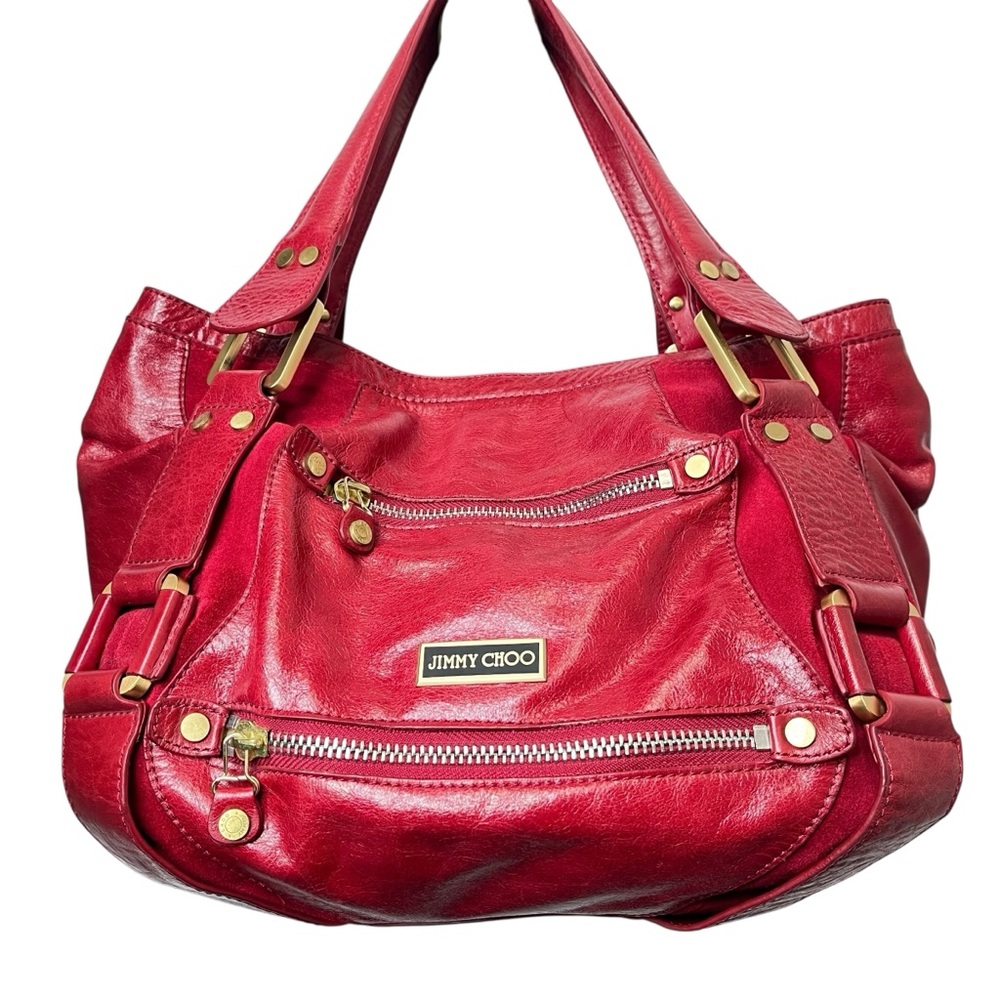 Jimmy Choo Deep Red Leather Mahala Satchel/Tote Bag